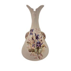 Porcelain Vase Antique Hand Painted Floral Design Gold Accents Purple Pink